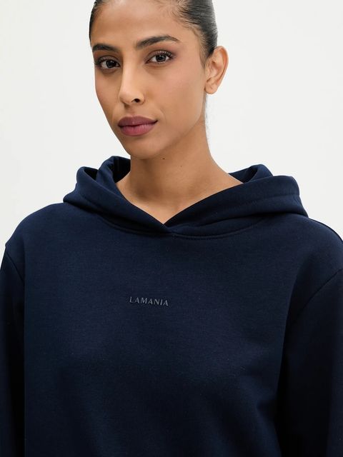 La Mania bluza ALI damska kolor granatowy z kapturem gładka ALI