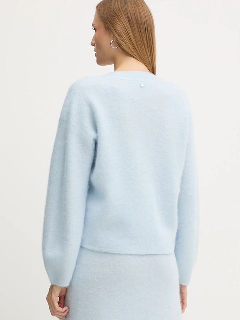 BOSS Orange sweter z dodatkiem wełny damski kolor niebieski 50549185