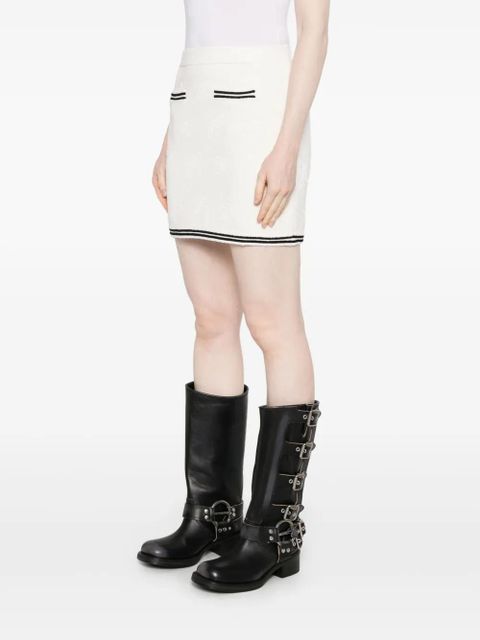 Self-Portrait bow-jacquard mini skirt - White