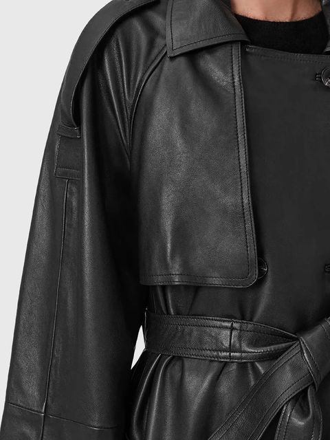 AllSaints płaszcz skórzany REED kolor czarny W004LD