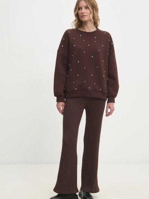 Answear.LAB bluza damska kolor brązowy z aplikacją