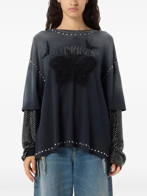 Blumarine butterfly-print T-shirt - Grey