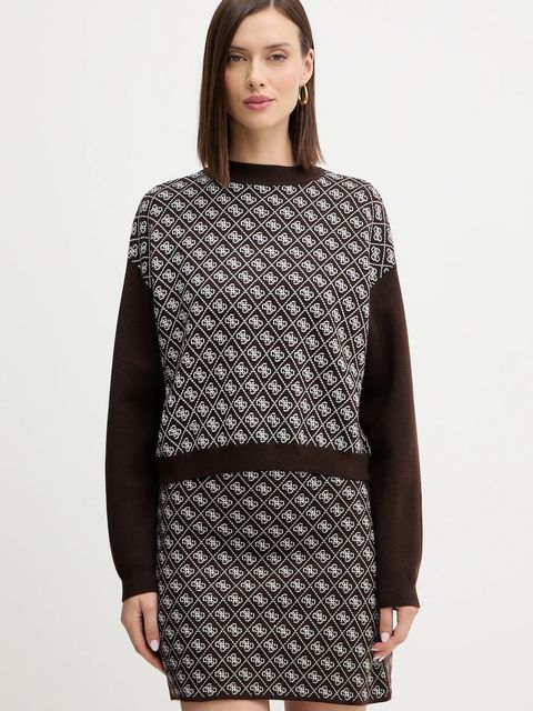 Guess sweter z domieszką wełny AUBREY damski kolor brązowy z półgolfem W5BR23 Z3JD2