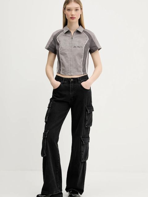 Guess Originals koszula damskie kolor szary slim z kołnierzykiem klasycznym W5GH0K WGB5B - zdjęcie produktu nr 2