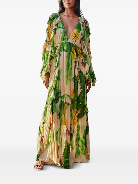 FARM Rio ruffled banana-print maxi dress - Neutrals - zdjęcie produktu nr 2