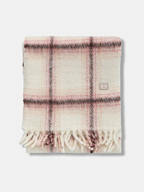 Tommy Jeans szalik z dodatkiem wełny damski kolor różowy wzorzysty AW0AW17904