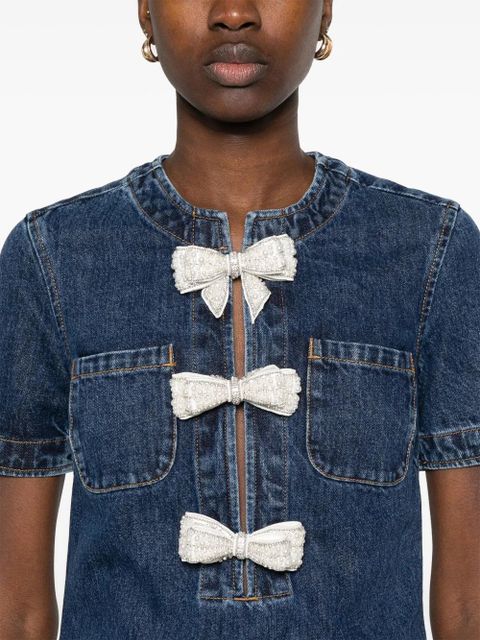 Self-Portrait denim bow mini dress - Blue - zdjęcie produktu nr 2