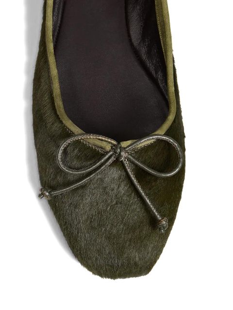 KHAITE haircalf bow ballerina - Green