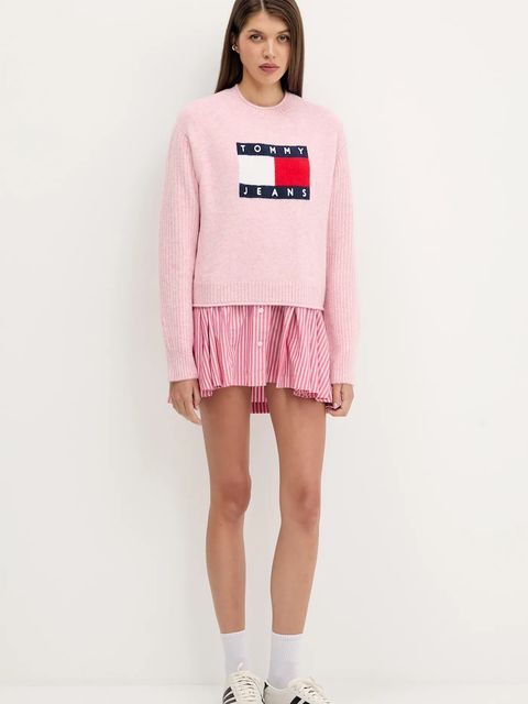 Tommy Jeans sweter z dodatkiem wełny damski kolor różowy lekki DW0DW21782 - zdjęcie produktu nr 2