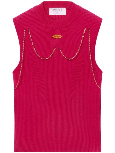 PUCCI chain-embellished rib-knit top - Pink - zdjęcie produktu nr 1