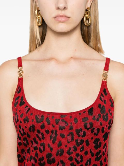 Versace leopard lurex midi dress - Red