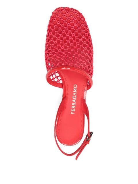 Ferragamo sling-back net heeled pumps - Red