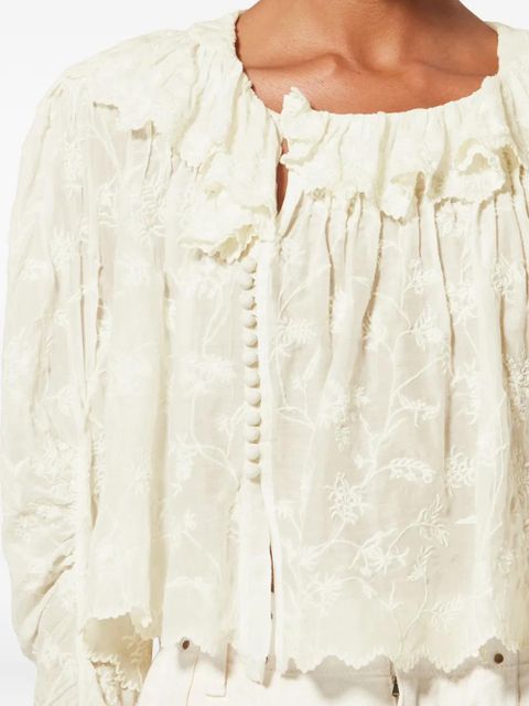 ISABEL MARANT x ZELLY ruffled embroidered top - Neutrals