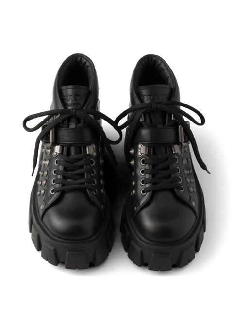Prada Monolith studded leather booties - Black