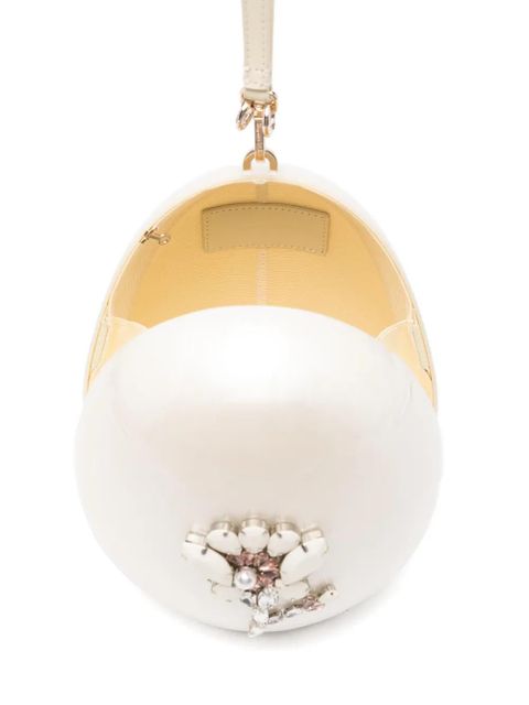 Simone Rocha large pearl egg floral-beaded cross body bag - White