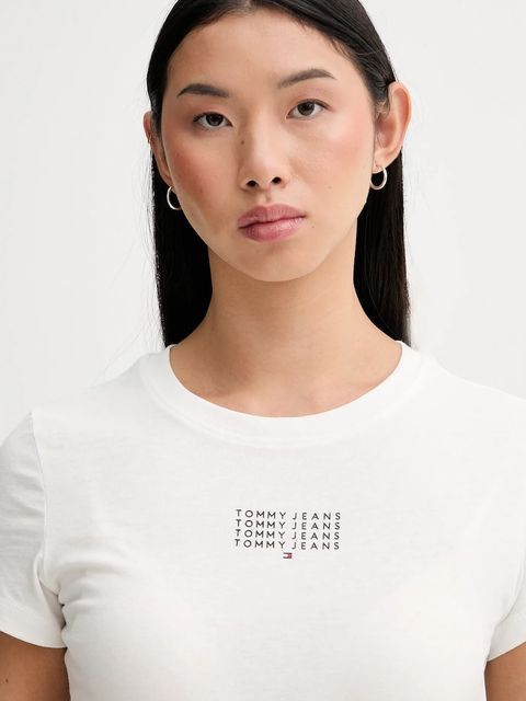 Tommy Jeans t-shirt bawełniany damski kolor beżowy DW0DW21841