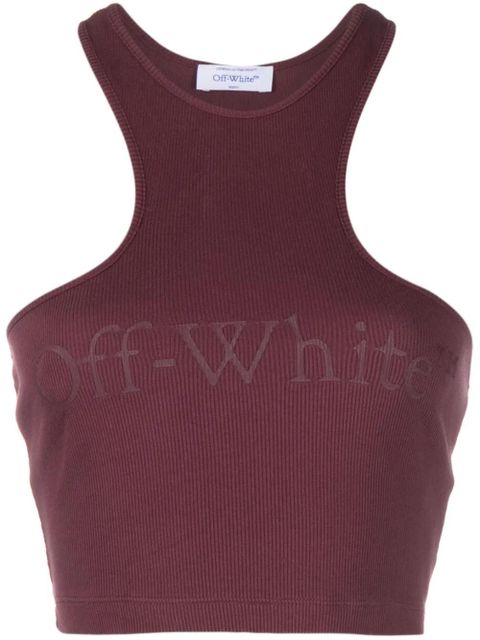 Off-White logo-print ribbed-knit racerback top - Red - zdjęcie produktu nr 1