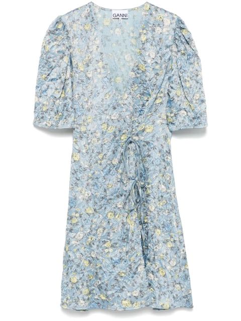 GANNI floral-print crinkled mini dress - Blue - zdjęcie produktu nr 1