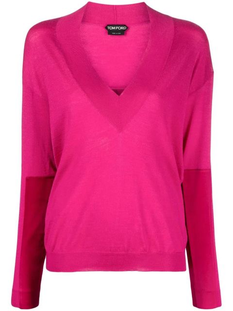 TOM FORD panelled V-neck knitted jumper - Pink - zdjęcie produktu nr 1