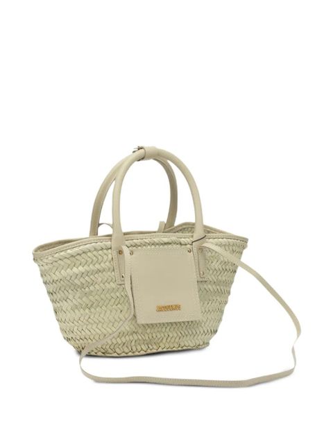 Jacquemus mini Soli woven-straw leather-trim tote bag - Neutrals