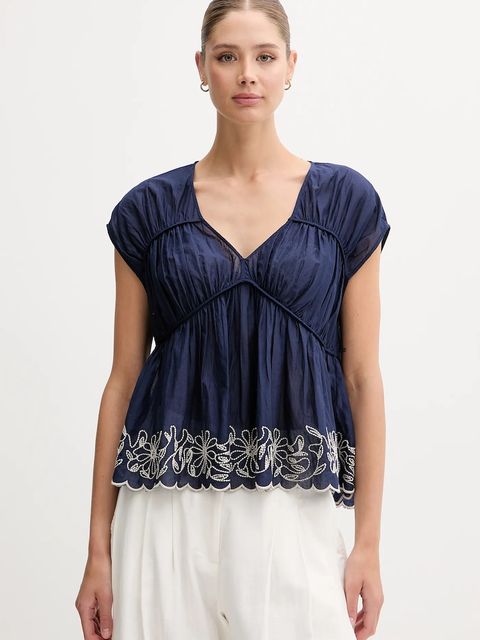 United Colors of Benetton bluzka bawełniana damska kolor granatowy z aplikacją 5VZCDQ0C3 - zdjęcie produktu nr 1