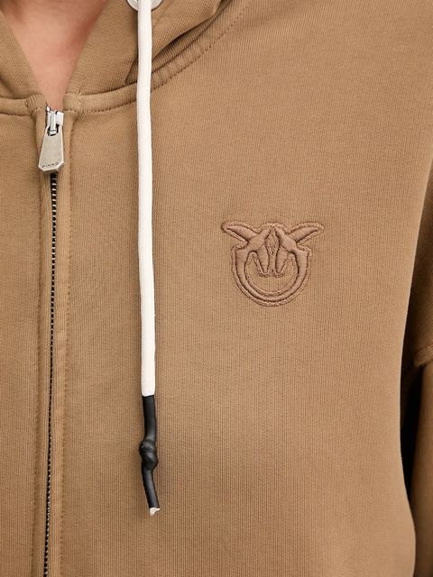 Pinko bluza bawełniana damska kolor brązowy z kapturem gładka 105509 A2RB