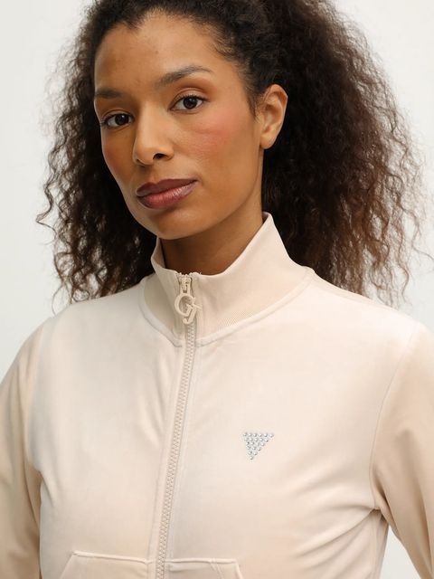 Guess bluza welurowa COUTURE damska kolor beżowy gładka V3BQ22 K0232
