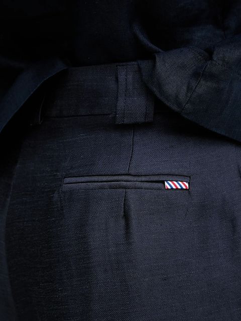 La Petite Française szorty z domieszką lnu SAVOUREUX kolor granatowy gładkie high waist SAVOUREUX