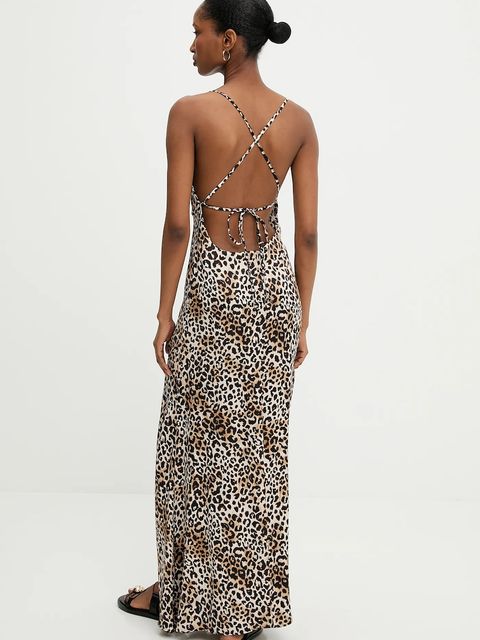 Answear.LAB sukienka kolor brązowy maxi dopasowana