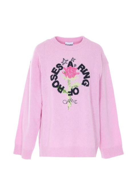 GANNI Ring of Roses crew-neck sweater - Pink - zdjęcie produktu nr 1