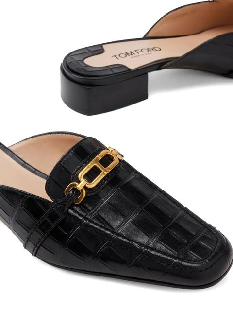 TOM FORD Whitney crocodile-embossed leather mules - Black