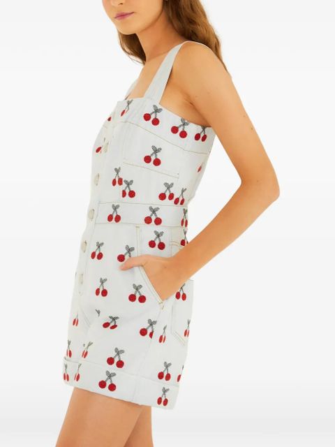 FARM Rio cherry-print buttoned playsuit - Blue