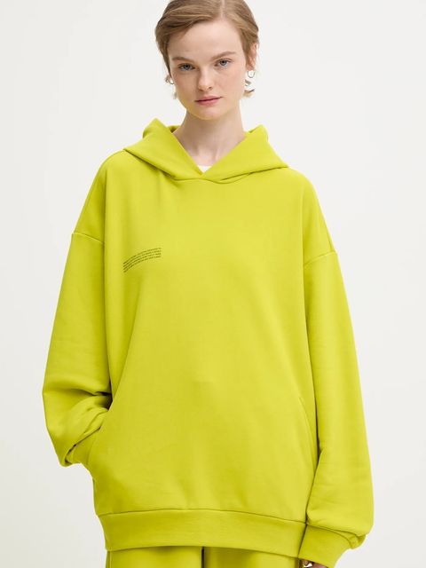 Pangaia bluza bawełniana kolor zielony z kapturem gładka 10000180