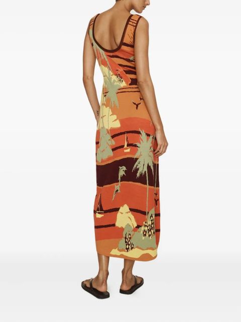 ALEMAIS Palm Island print midi dress - Orange