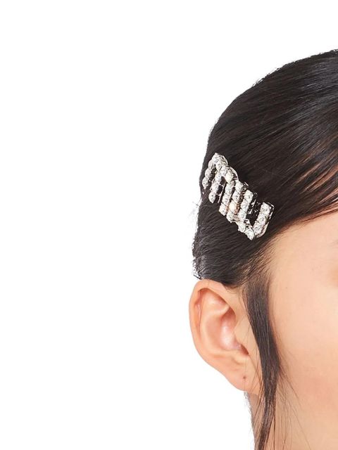 Miu Miu crystal-embellished logo hair clip - Silver - zdjęcie produktu nr 2