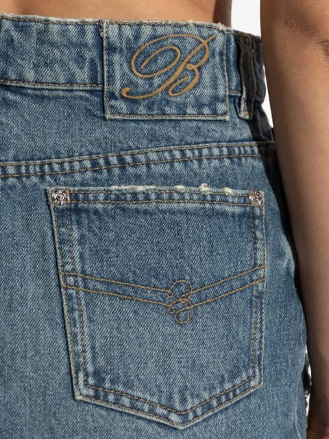 Blumarine distressed slit-front denim skirt - Blue