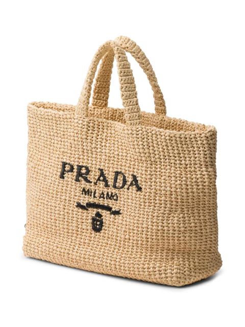 Prada logo-embroidered crochet tote bag - Brown