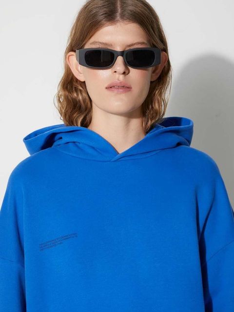 Pangaia bluza bawełniana kolor niebieski z kapturem z nadrukiem