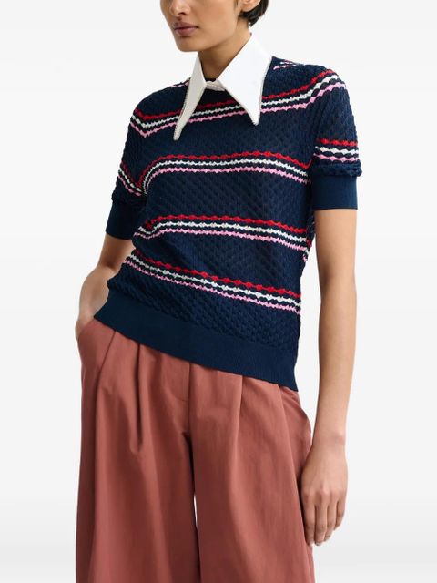 Essentiel Antwerp striped rhinestone-collar knitted top - Blue