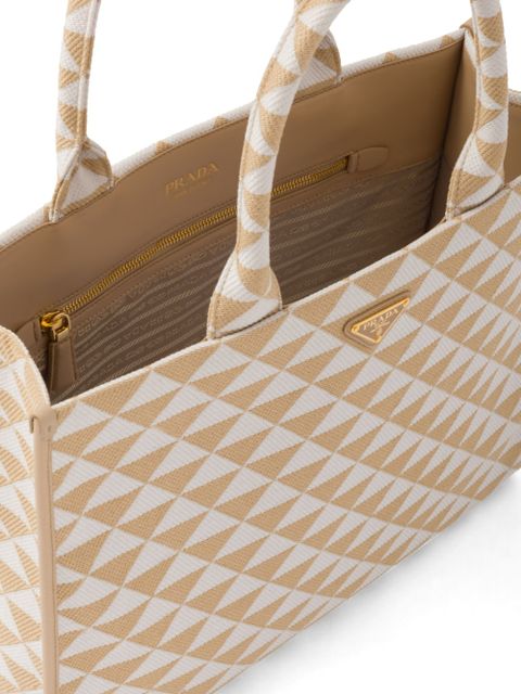Prada large Symbole embroidered tote bag - Neutrals