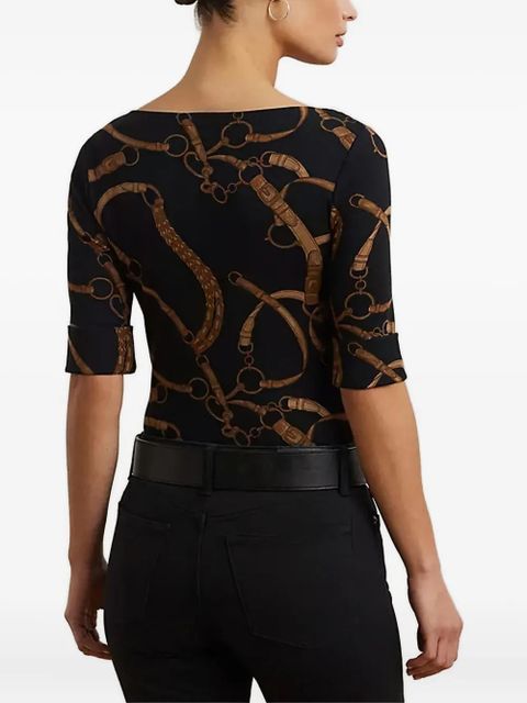 Lauren Ralph Lauren belting-print boat-neck T-shirt - Black