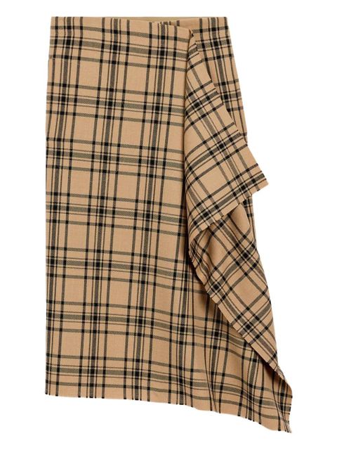 AMI Paris wool checked wrap midi skirt - Brown - zdjęcie produktu nr 1