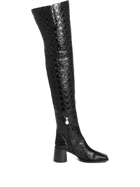 Marine Serre 65mm monogram-embossed leather boots - Black