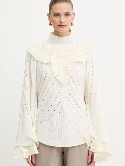 Twinset sweter z dodatkiem wełny damski kolor beżowy z półgolfem 252TS3353 - zdjęcie produktu nr 1