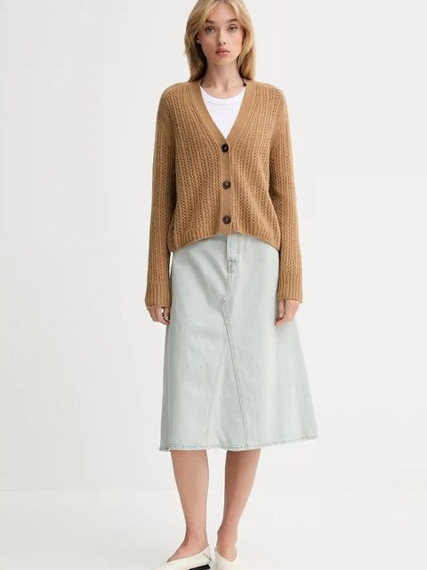 Levi's spódnica jeansowa kolor niebieski midi rozkloszowana A9316