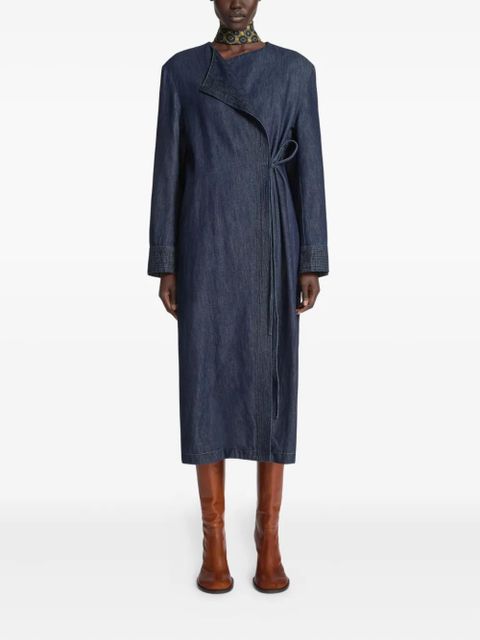 DRIES VAN NOTEN wrap-tie denim coat - Blue - zdjęcie produktu nr 2