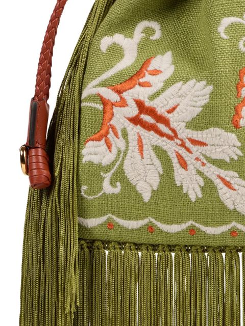 ETRO Small Kalispera embroidery fringes bucket bag - Green