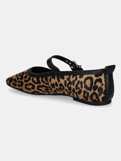 Tommy Jeans baleriny skórzane MARYJANE LEOPARD BALLERINA kolor brązowy EN0EN02885