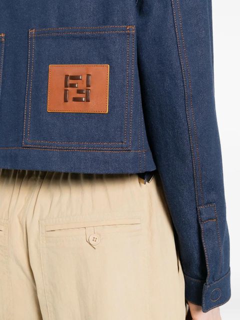 FENDI logo-embroidered denim jacket - Blue