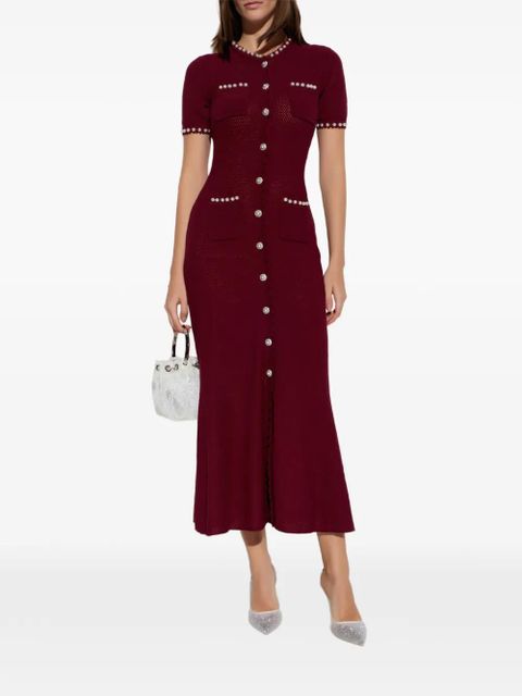 Self-Portrait button embellished midi dress - Red